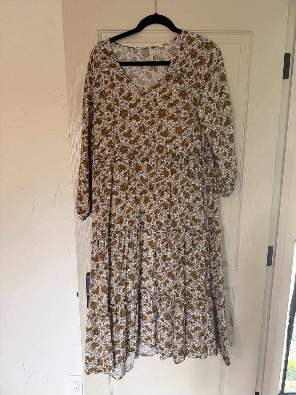 Rylee + Cru Mustard Floral Tiered Long-Sleeve Dress